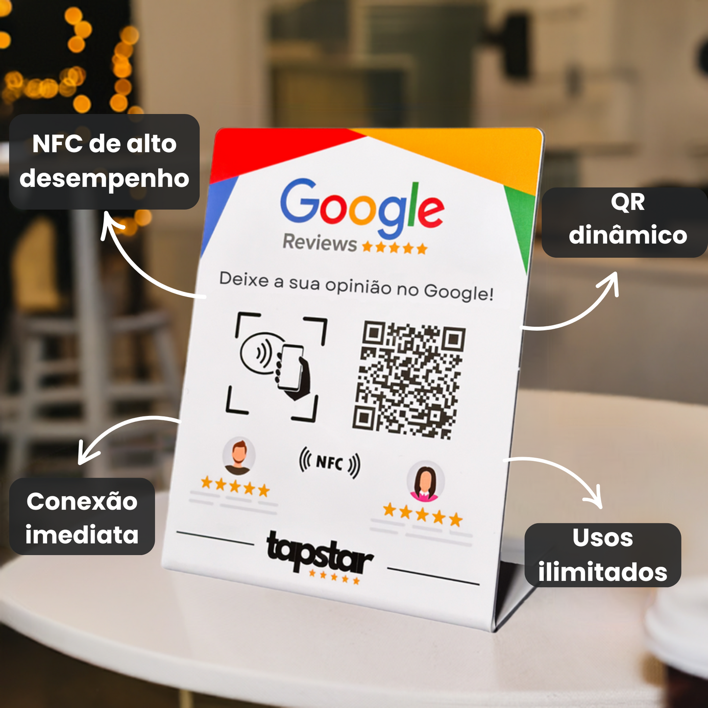 Expositor de Avaliações Google com NFC e QR