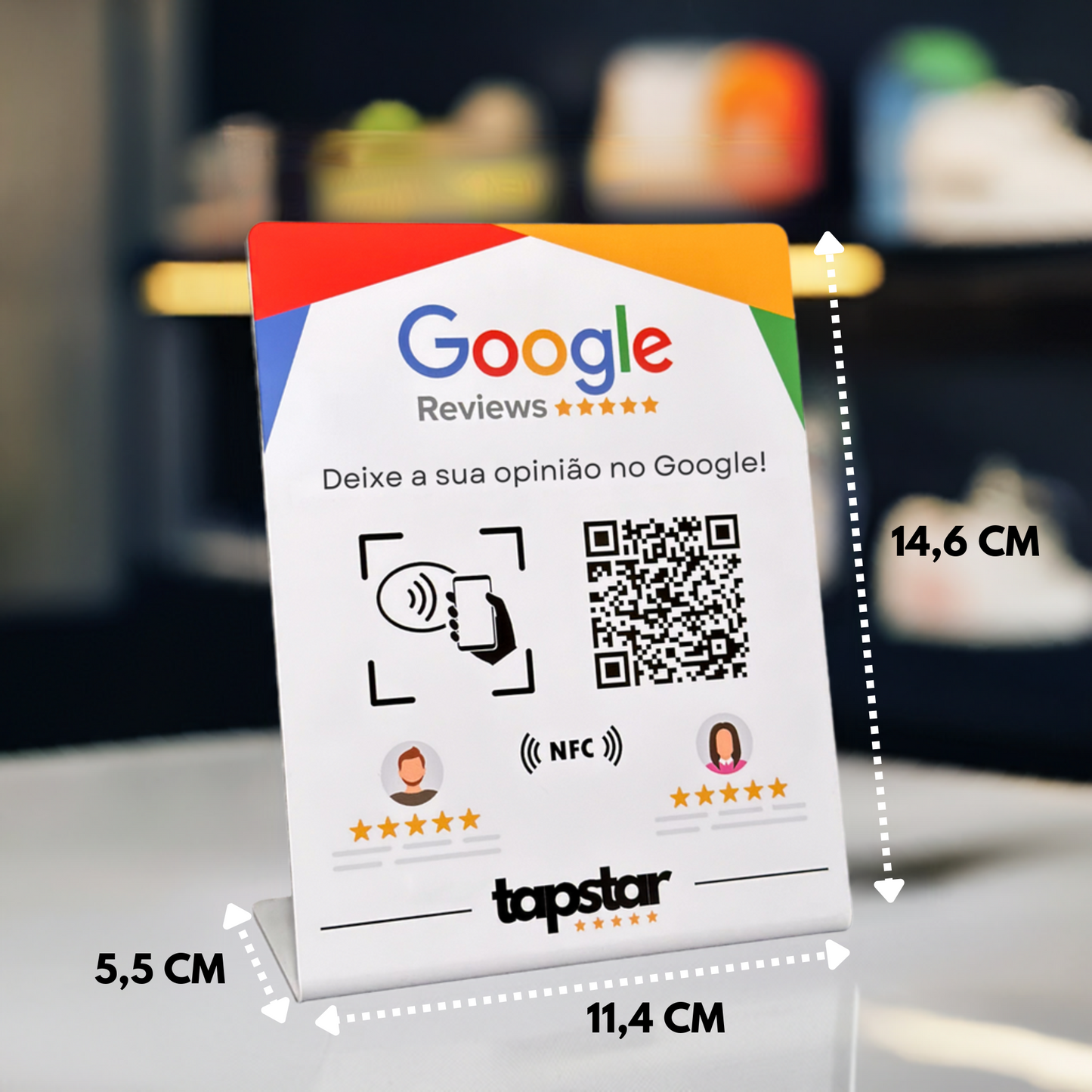 Expositor de Avaliações Google com NFC e QR