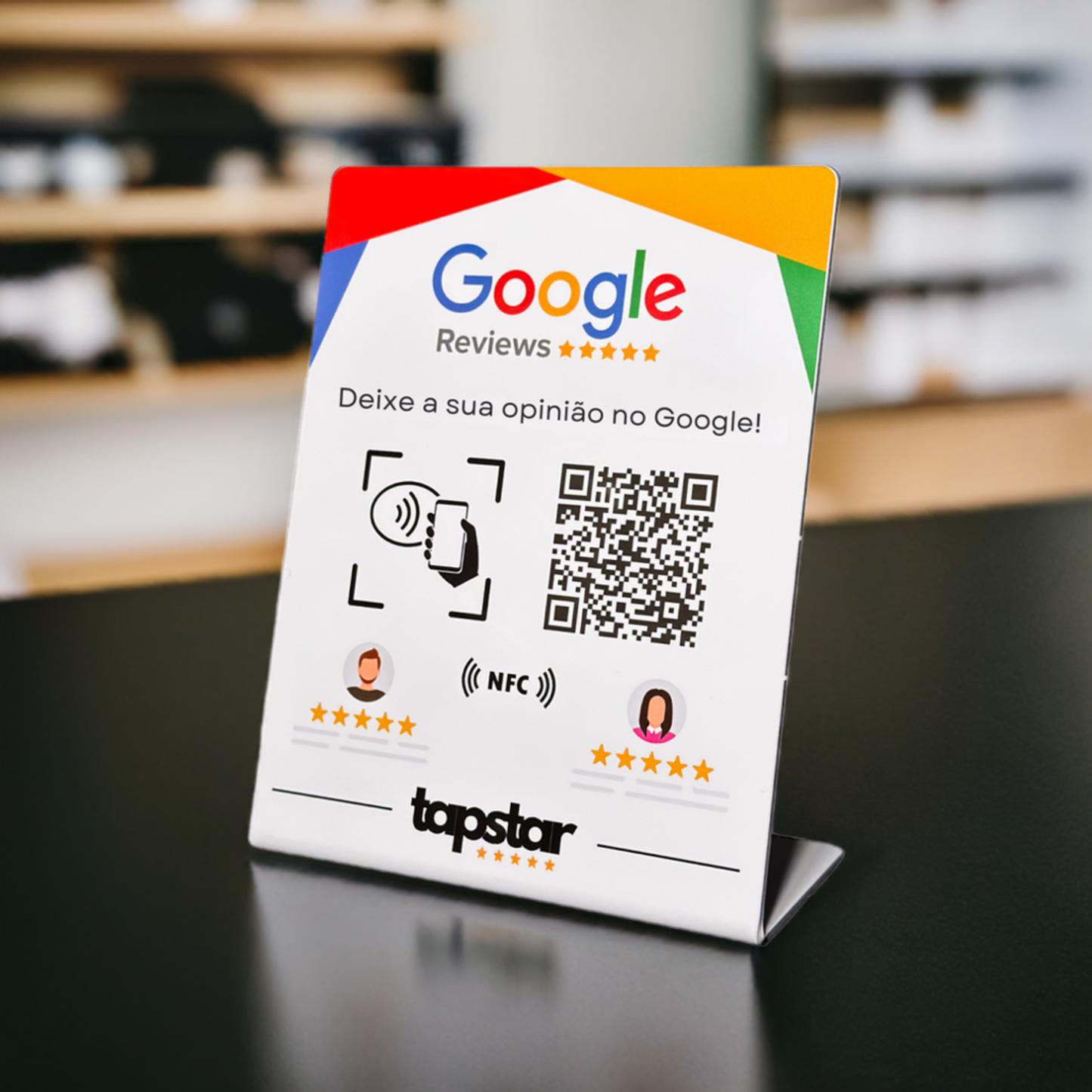 Expositor de Avaliações Google com NFC e QR