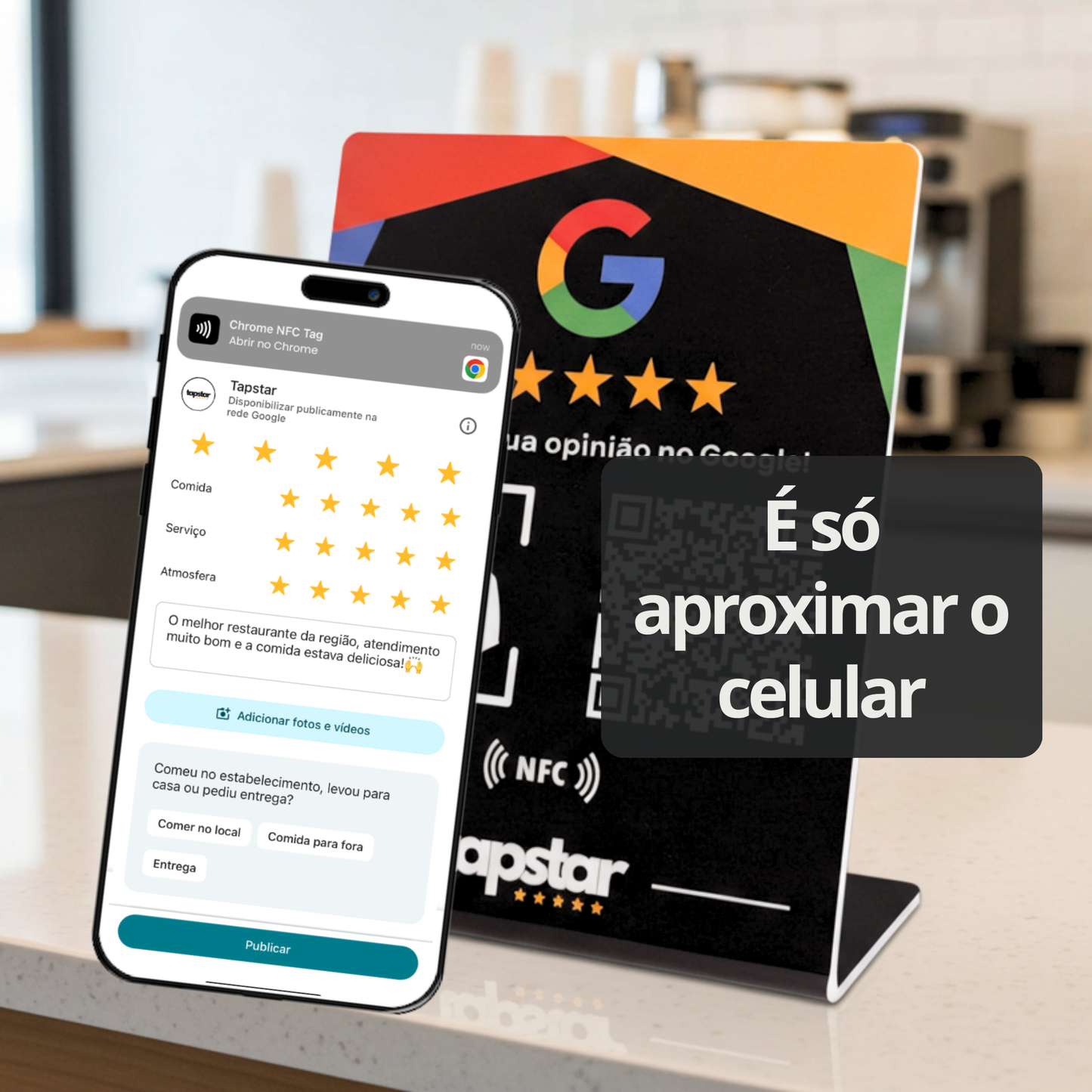 Expositor de Avaliações Google com NFC e QR
