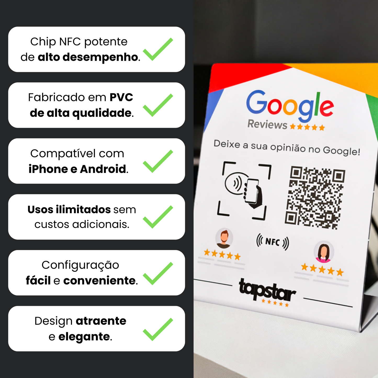 Expositor de Avaliações Google com NFC e QR